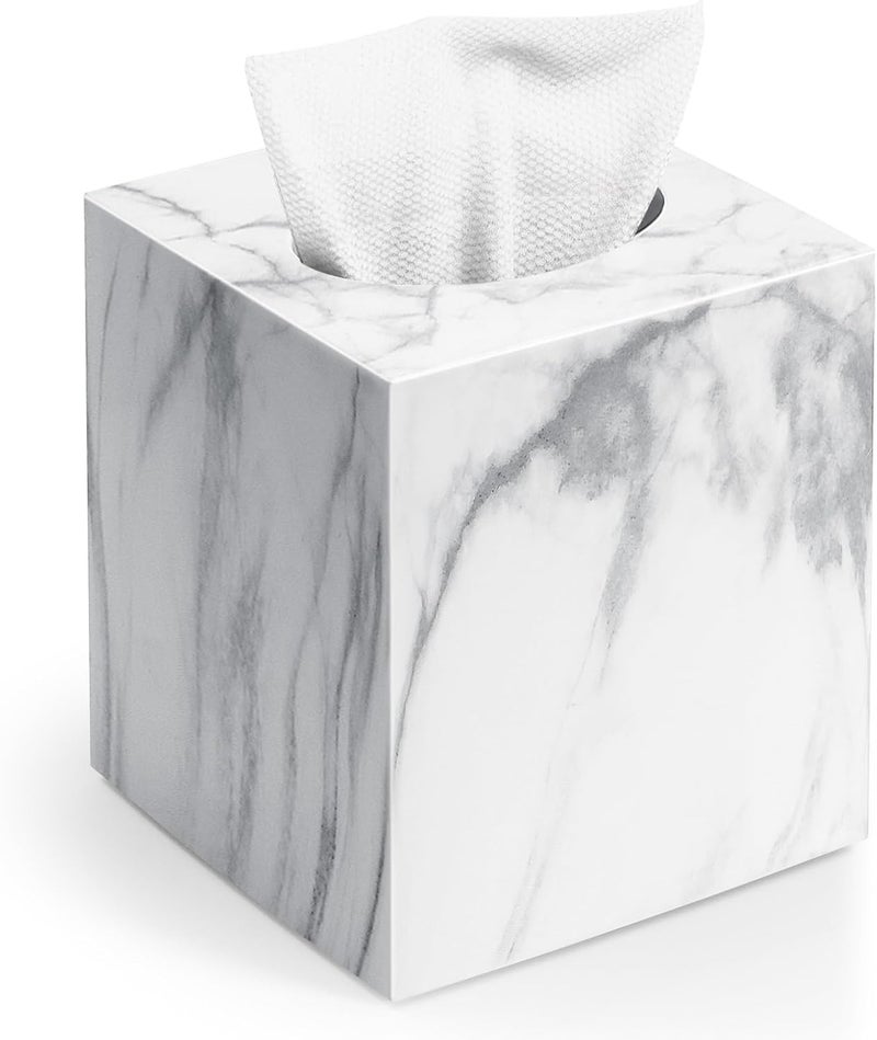 Chintu Square Tissue Box Cover, Marble Modern Facial Paper Holder, Cube Acrylic Tissue Holder Accessories for Bathroom Vanity Countertop, Bedroom Dresser, Night Stand, Desk, Office - Image 1